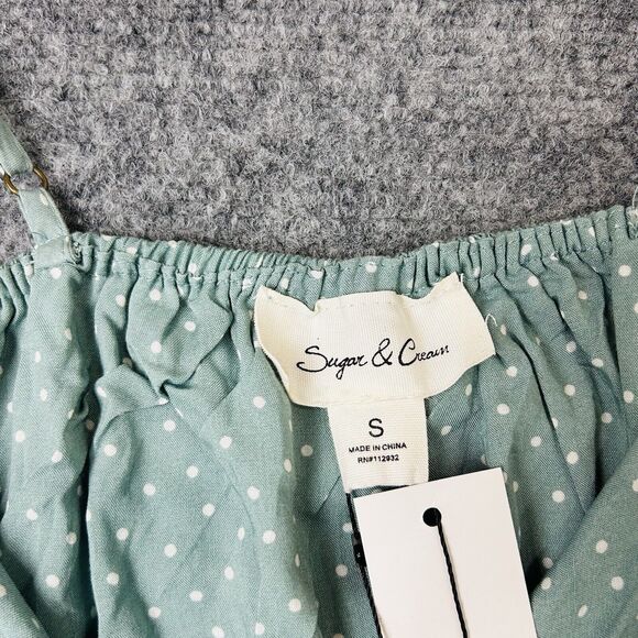 Sugar & Cream Sunsations Women's Sz S Spaghetti Strap Green Polka Dot Sun Dress - Picture 3 of 11